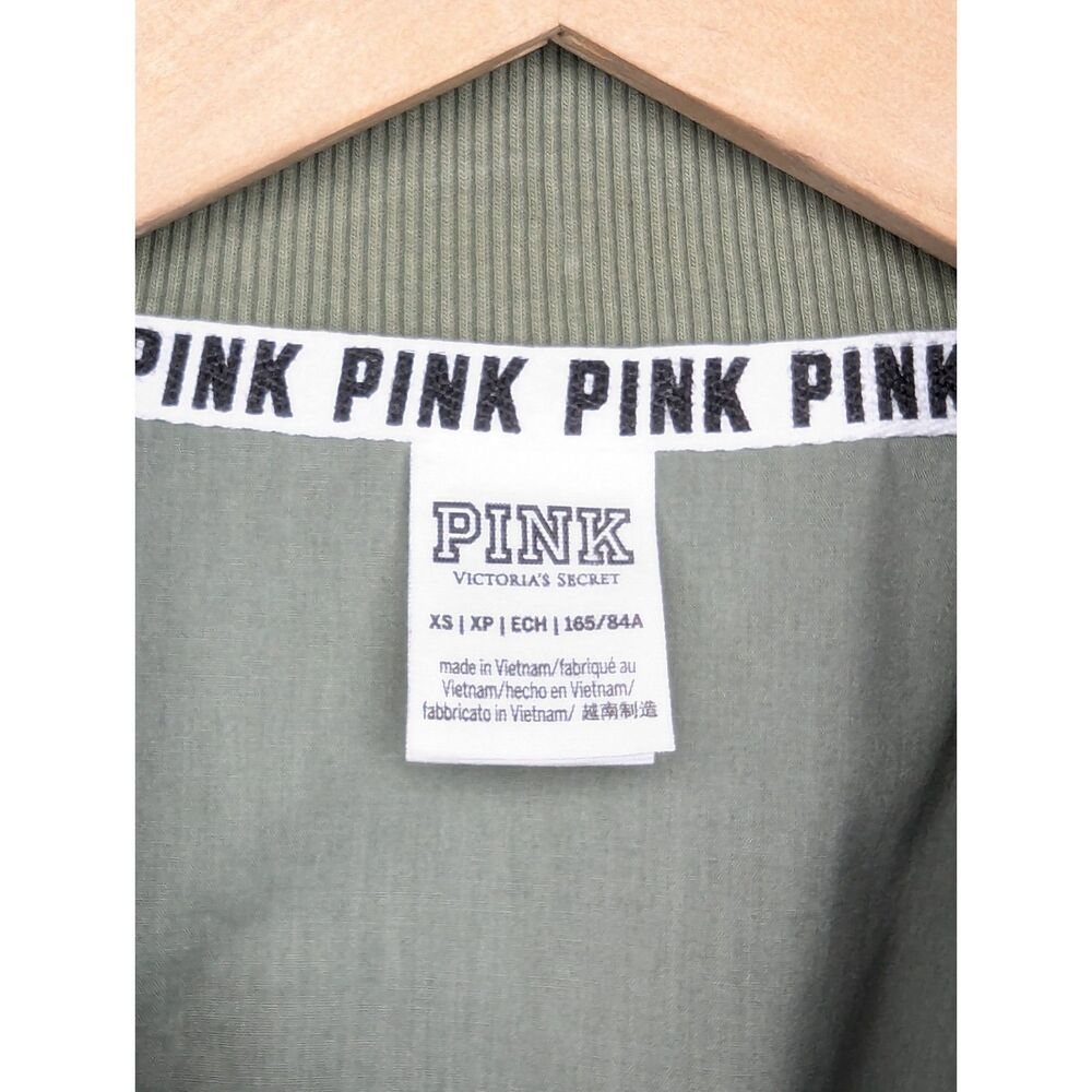 Victoria's Secret PINK Full Zip Flight Jacket Sz XS Sage Green White Bomber - Picture 4 of 6